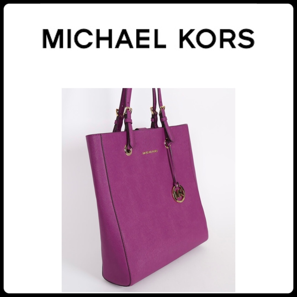MICHAEL KORS Jet Set Vertical Saffiano Leather Tote || Brown